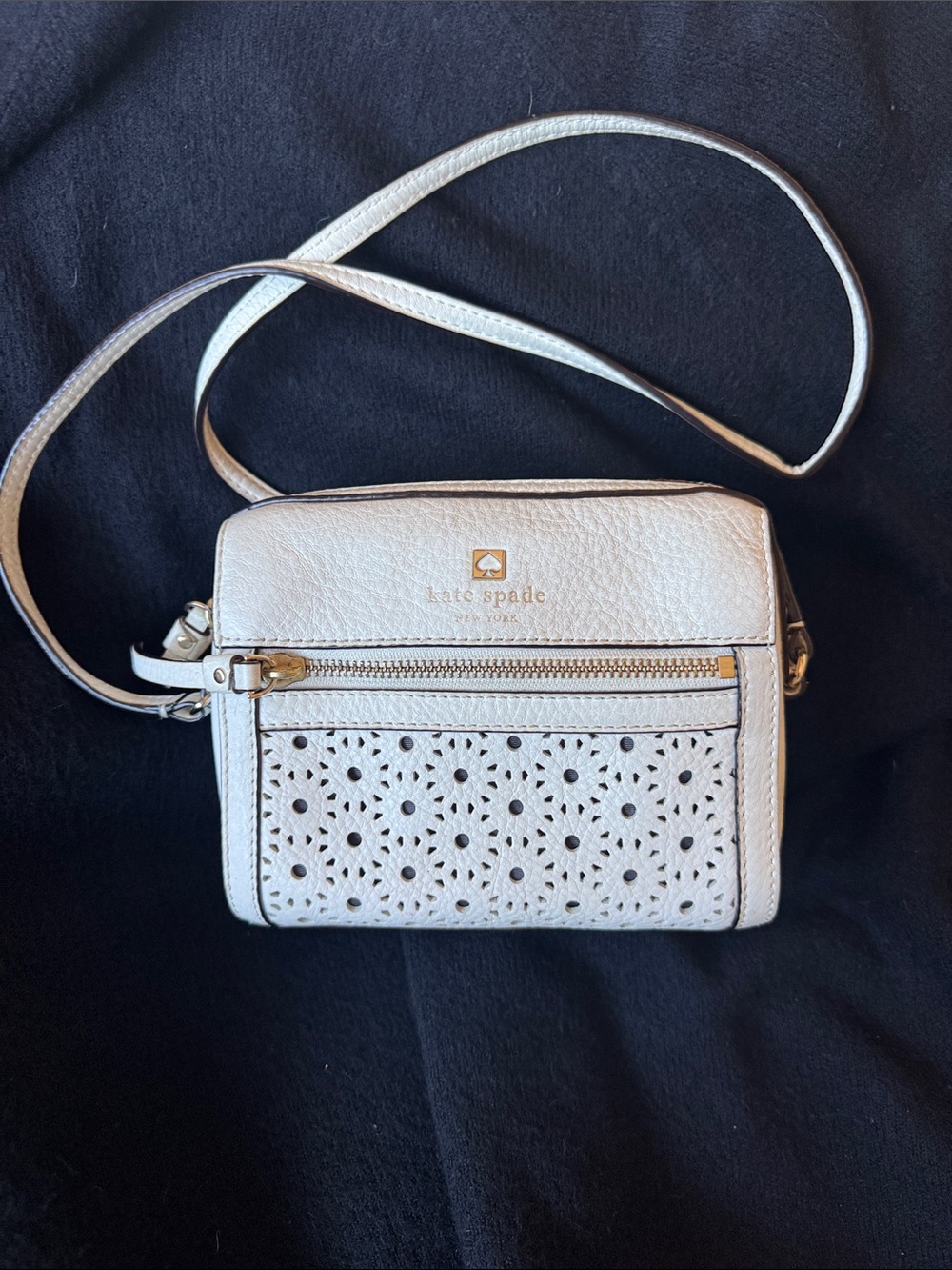kate spade White Perforated Leather Crossbody with Gold Hardware